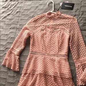 Flare Sleeve Lace Tiered Mini Dress